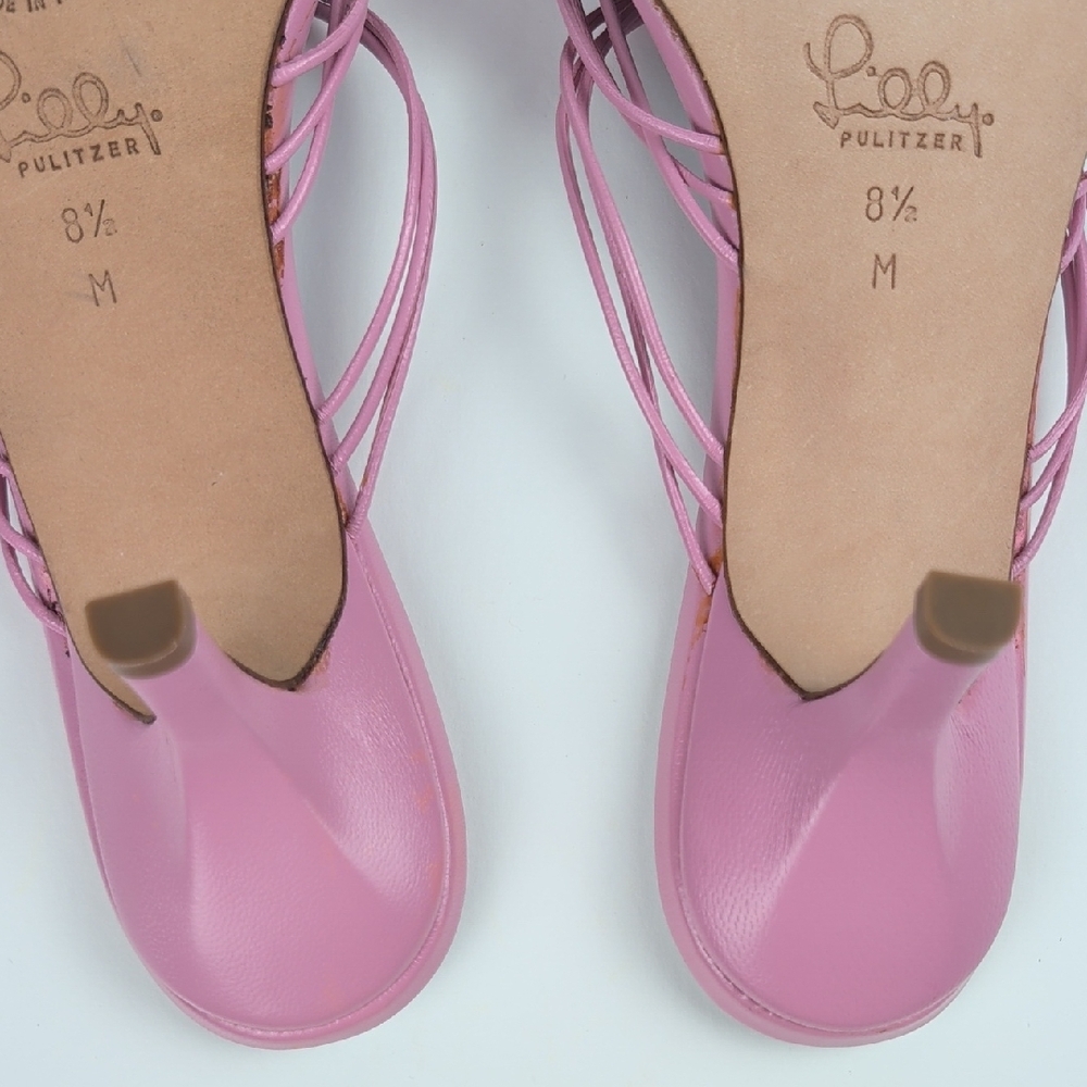 Vintage New Lilly Pulitzer Nicky Pink Strappy Kitten Heel Sandals/Slides/Shoes - Picture 6 of 8
